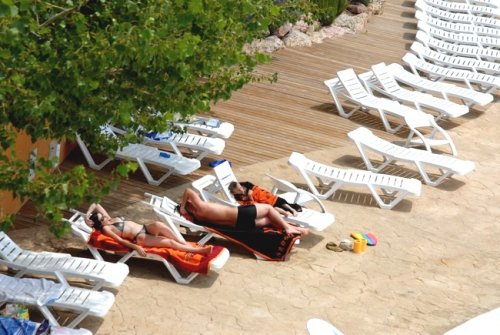 Deckchair area under the mediterranean sun